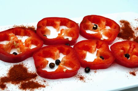 Sliced ââpepper. Paprika  on a white background. Red pepper.の写真素材