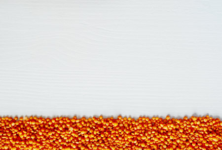 Dried red Split Lentils background. Nutritious and Important Protein Source. Flat lay, texture,の写真素材