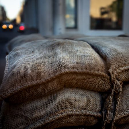 Sandbag Barricade at CheckPoint Charlie at Dusk