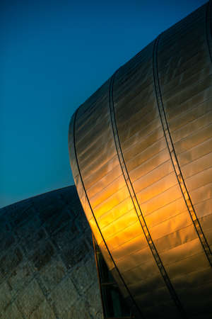 Sunset Reflected on the Roof of the Science Centre in Glasgow Scotland