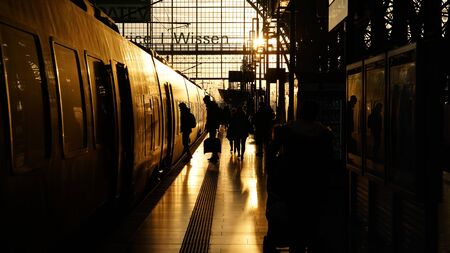 Frankfurt main station in golden hourの写真素材