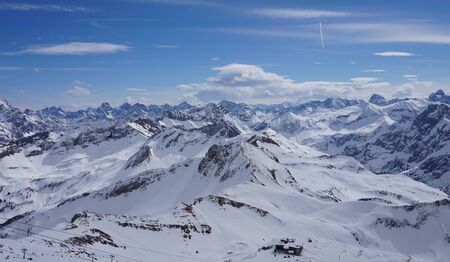 On top of the foghorn in Allg?u, Bavaria with a view over the mountain tops