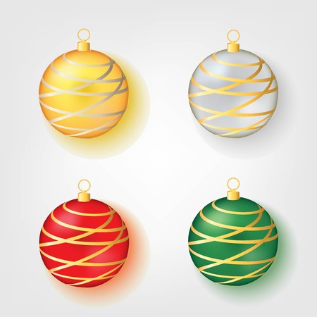 Colorful Realistic Christmas Balls set. Isolated on White Background. Vector Illustrationのイラスト素材