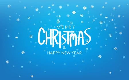Merry Christmas & Happy New Year Greeting on Snowfalls Scenery. Bright Blue Vector Background.のイラスト素材