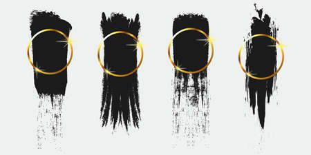 Black Brush Stroke with Gold Circle Background Set for Logo, Text, and Image. Flat Abstract Vector Background. Design Element.のイラスト素材