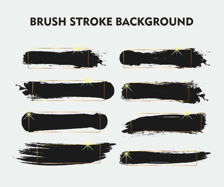 Black Brush Stroke with Gold Rectangle Background Set for Logo, Text, and Image. Flat Abstract Vector Background. Design Element.のイラスト素材