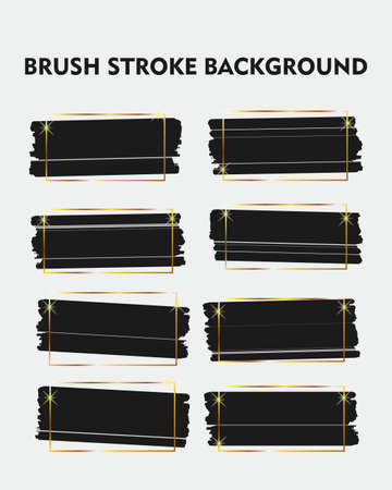 Black Brush Stroke with Gold Rectangle Background Set for Logo, Text, and Image. Flat Abstract Vector Background. Design Element.のイラスト素材
