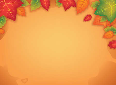 Autumn Background with Orange and Green Leafs Vector Designのイラスト素材