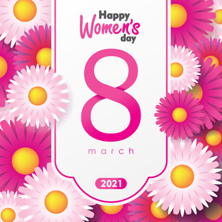 8 March International Women's Day Greeting with Floral Background Card Vector Illustrationのイラスト素材