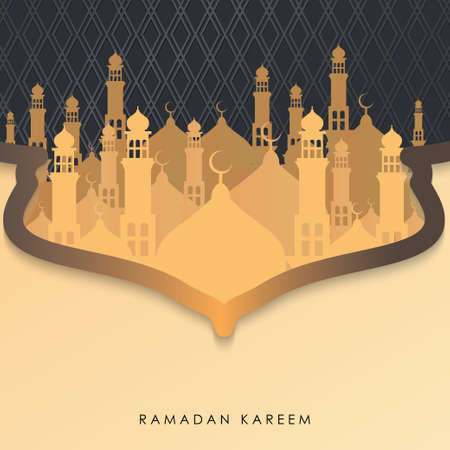 Ramadan Kareem Greeting Card. Mosques on Black Background Vector Illustration for Ramadan greeting card, poster and voucher.のイラスト素材