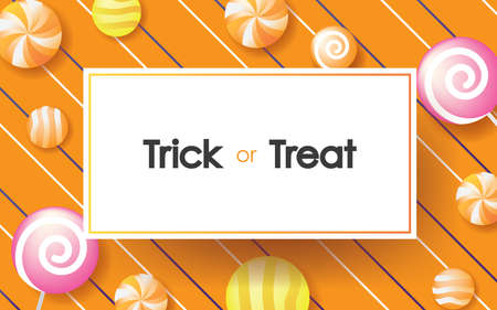 Trick or Treat Greeting Card on Orange Background with Candies Vector Designのイラスト素材