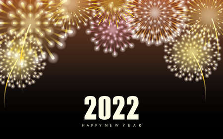 Happy New Year 2022 Greeting with Fireworks on Night sky Background. Vector Illustration.のイラスト素材