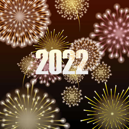 Happy New Year 2022 Greeting with Fireworks on Night sky Background. Vector Illustration.のイラスト素材