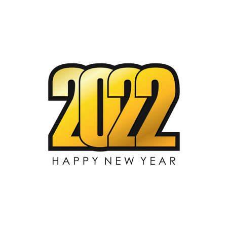Gold Happy New Year 2022 Greeting on White Background. Vector Illustration.