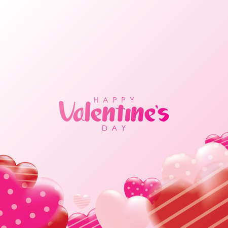 Realistic Happy Valentines Day with Colorful Hearts on Pink Backgroundのイラスト素材