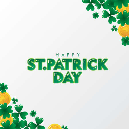 Happy St. Patricks Day with Clovers on White background