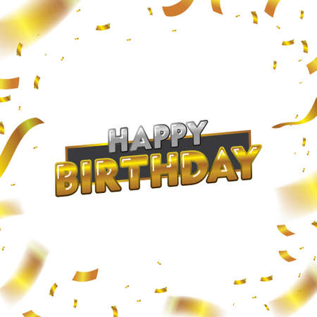 Happy Birthday Greeting with Gold Text and Confettis on White Background Vector Designのイラスト素材