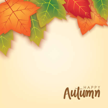 Happy Autumn Background with Orange and Red Leaves Vector Design. Autumn Vector Design for Banner, Flyer, Invitation, Brochureのイラスト素材