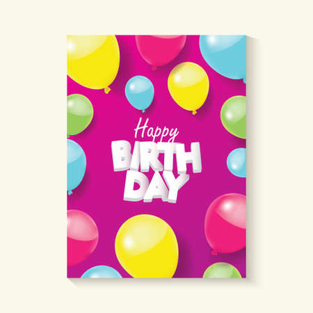 Purple Happy Birthday with Colorful Balloon Vector Illustrationのイラスト素材