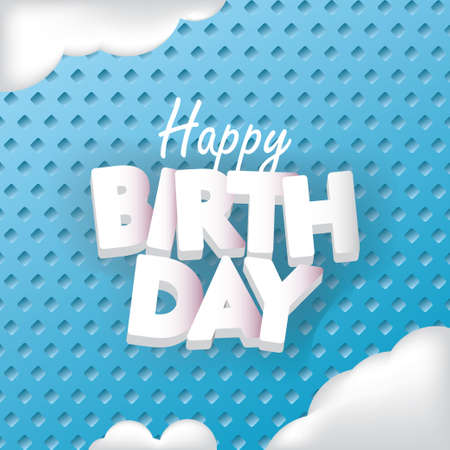 Blue Happy Birthday with White Cloud Vector Illustrationのイラスト素材