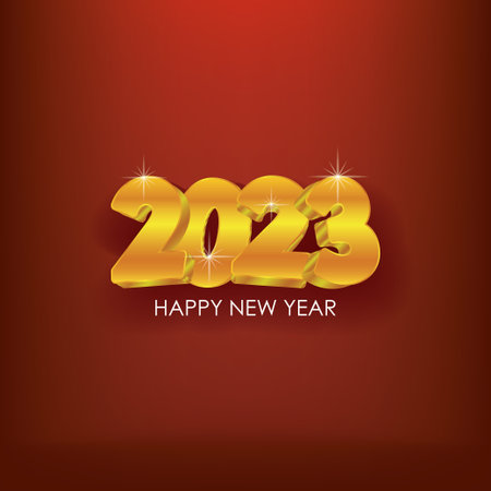 3D Gold 2023 Happy New Year Greeting on Red Background. New Year Vector Illustration.