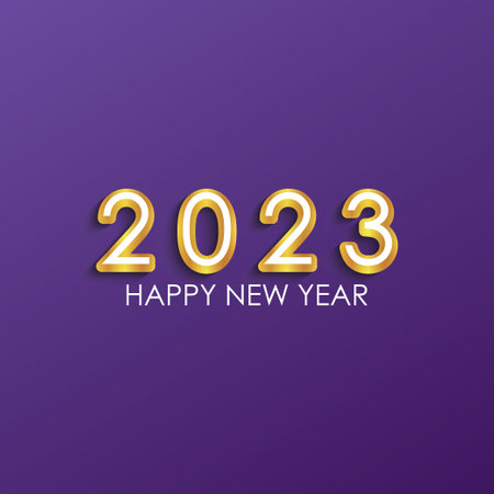 Gold 2023 Happy New Year Greeting on Purple Background. New Year Vector Illustration.