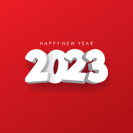 3D White 2023 Happy New Year Greeting on Red Background. New Year Vector Illustration.