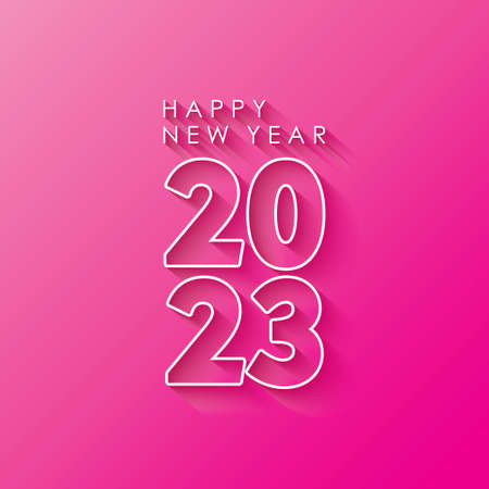White 2023 Happy New Year Greeting on Pink Background. New Year Vector Illustration.のイラスト素材