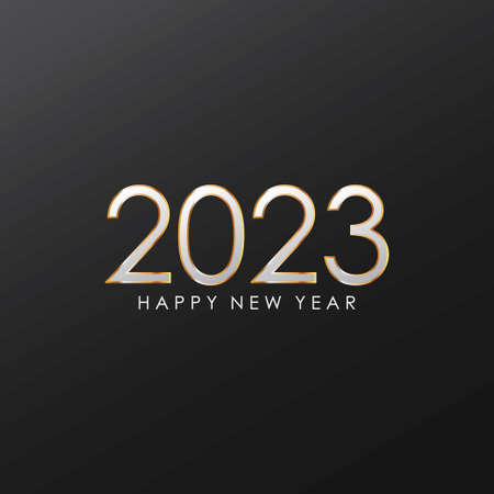 Gold 2023 Happy New Year Greeting on Black Background. New Year Vector Illustration.のイラスト素材