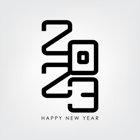 Black 2023 Happy New Year Greeting. Vector Illustration. Design element for flyers, leaflets, postcards and posters.のイラスト素材