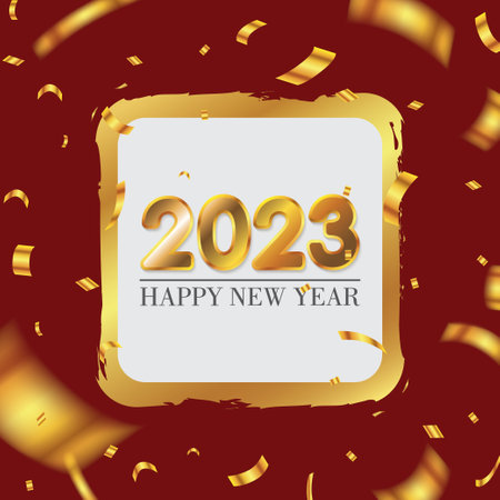 2023 Happy New Year Greeting with Confetti on Red Background. Vector Illustration for flyers,...