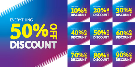 Sale Discount Set on Square Blue Background Vector Illustrationのイラスト素材