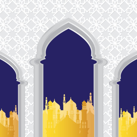 Golden Mosque and White Wall Islamic Background Vector Illustrationのイラスト素材