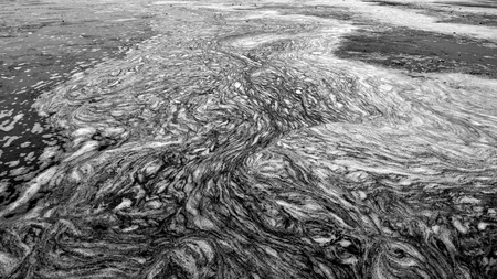 foam in shallow water, black and white image