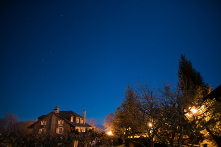 Under the clear blue sky at nightのeditorial素材