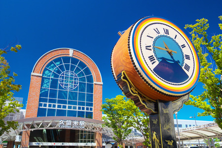 KURUME, JAPAN-SEP 11: View of Kurume Station with taiko drum clock on Sep 11, 2015 in Kurume, Japan. With three hundred thousand inhabitants Kurume is the third largest city in Fukuoka Prefecture.のeditorial素材
