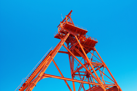 TAGAWA, JAPAN-MAR 26: Winding tower of former Mitsui Tagawa Ita Coal Mine on Mar 26, 2016 in Tagawa, Japan. It was constructed in 1909 and is registered in the registered tangible cultural property.のeditorial素材