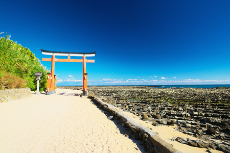 Washboard of Demon with torii in Aoshima, Miyazaki, Japanの写真素材