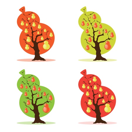 pear trees collection with 4 colorsのイラスト素材