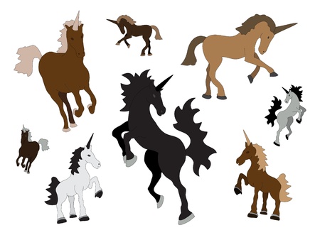 unicorns collection natural colors on white backgroundのイラスト素材