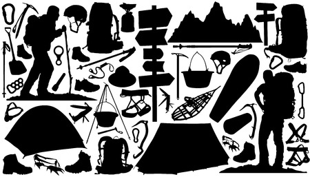 hiking silhouettes on the white backgroundのイラスト素材