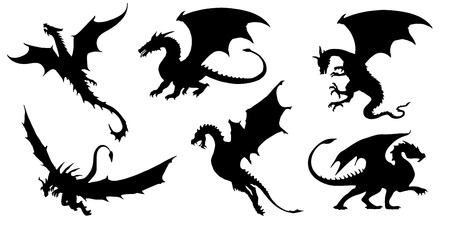 dragon silhouettes on the white backgroundのイラスト素材