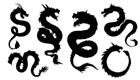 chinese dragon  silhouettes on the white backgroundのイラスト素材