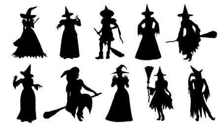 witch silhouettes on the white backgroundのイラスト素材