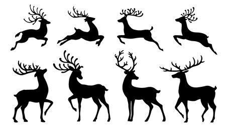 christmas reindeer silhouettes on the white backgroundのイラスト素材