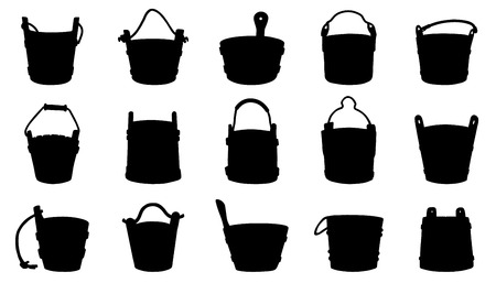 old bucket silhouettes on the white backgroundのイラスト素材