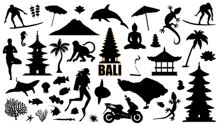 bali silhouettes on the white backgroundのイラスト素材