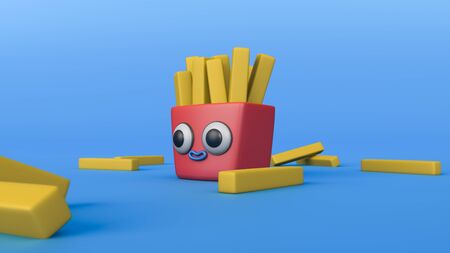 3d illustration of french fries potato fry cartoon characterの写真素材