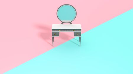 Wooden mirror dressing table with two color background 3d illustrationの写真素材