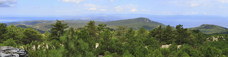 Panorama of mountains on Aegean coast. Sithonia peninsula in northern Greece.の写真素材